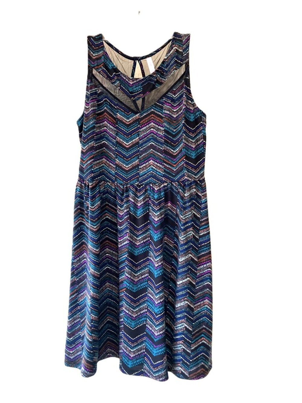Xhilaration Chevron Mesh Cutout Skater Dress - Size L